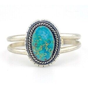 Johnny Johnson JJ Navajo Sterling Silver Turquoise Cuff Open Bangle Bracelet